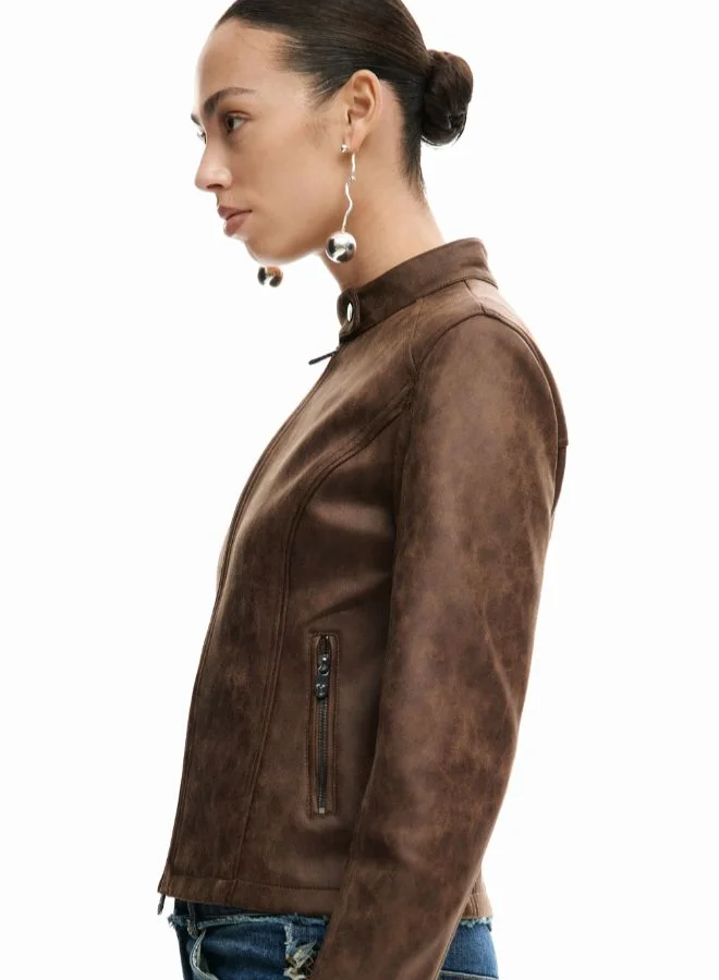 DESIGUAL Brown Faux Leather Jacket for Women | Best Price UAE